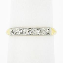 Antique 14k Yellow Gold w/ Palladium Top 0.20 ctw Pave Diamond Wedding Band Ring