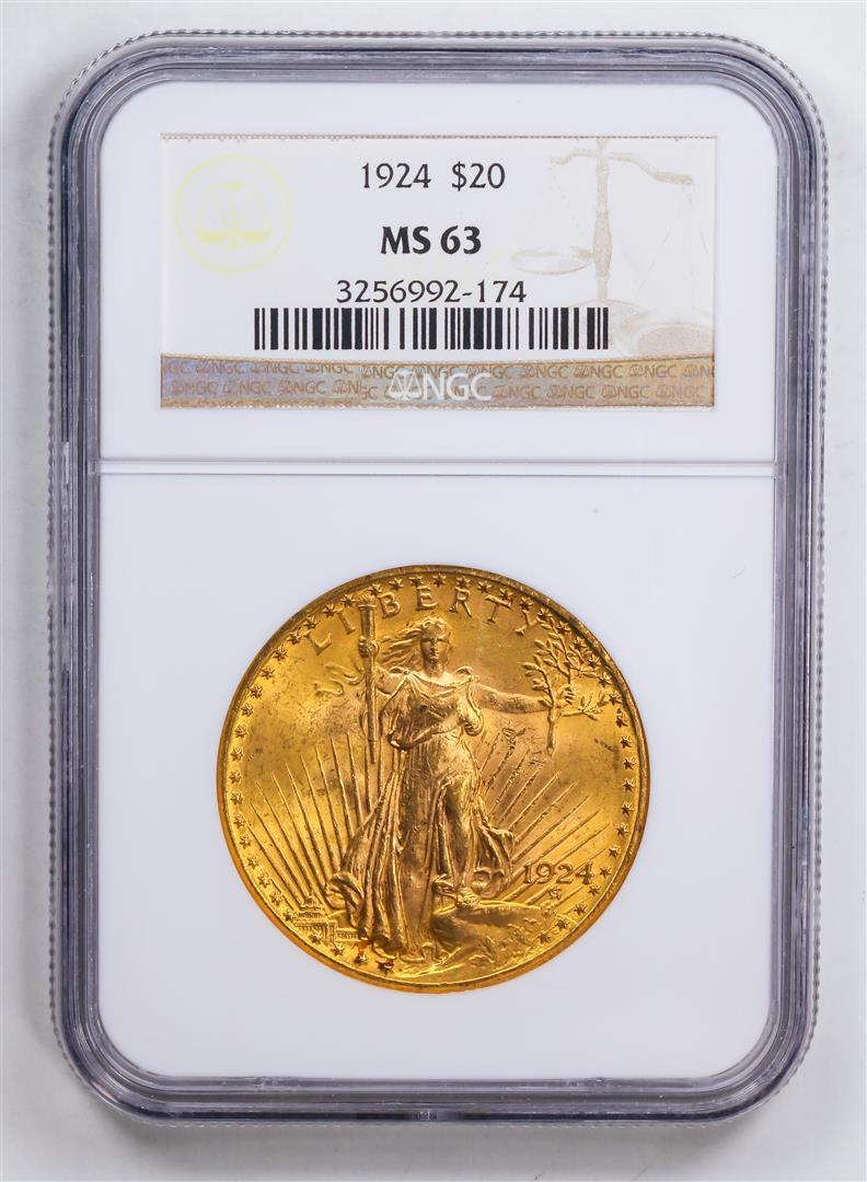 1924 $20 Double Eagle Gold Coin NGC MS63