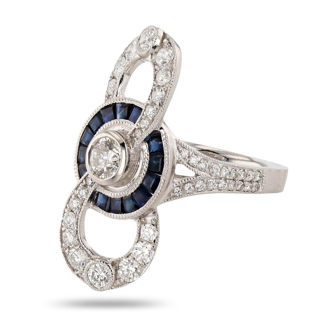 0.31 ctw Diamond and 0.88 ctw Blue Sapphire Platinum Ring (2.07 ctw Diamonds)