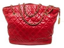 Chanel Red Leather Quilted Chain Shoulder Bag