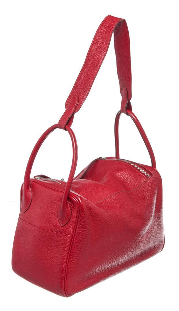 Hermes Red Taurillon Clemence Leather Lindy 34 Shoulder Bag