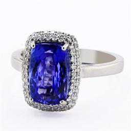 3.65 ctw Tanzanite and 0.33 ctw Diamond Platinum Ring