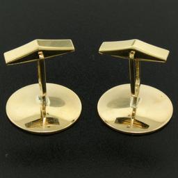 Men's 14k Yellow Gold Dual Finish 20mm Round Concave Swirl Design Cuff Links