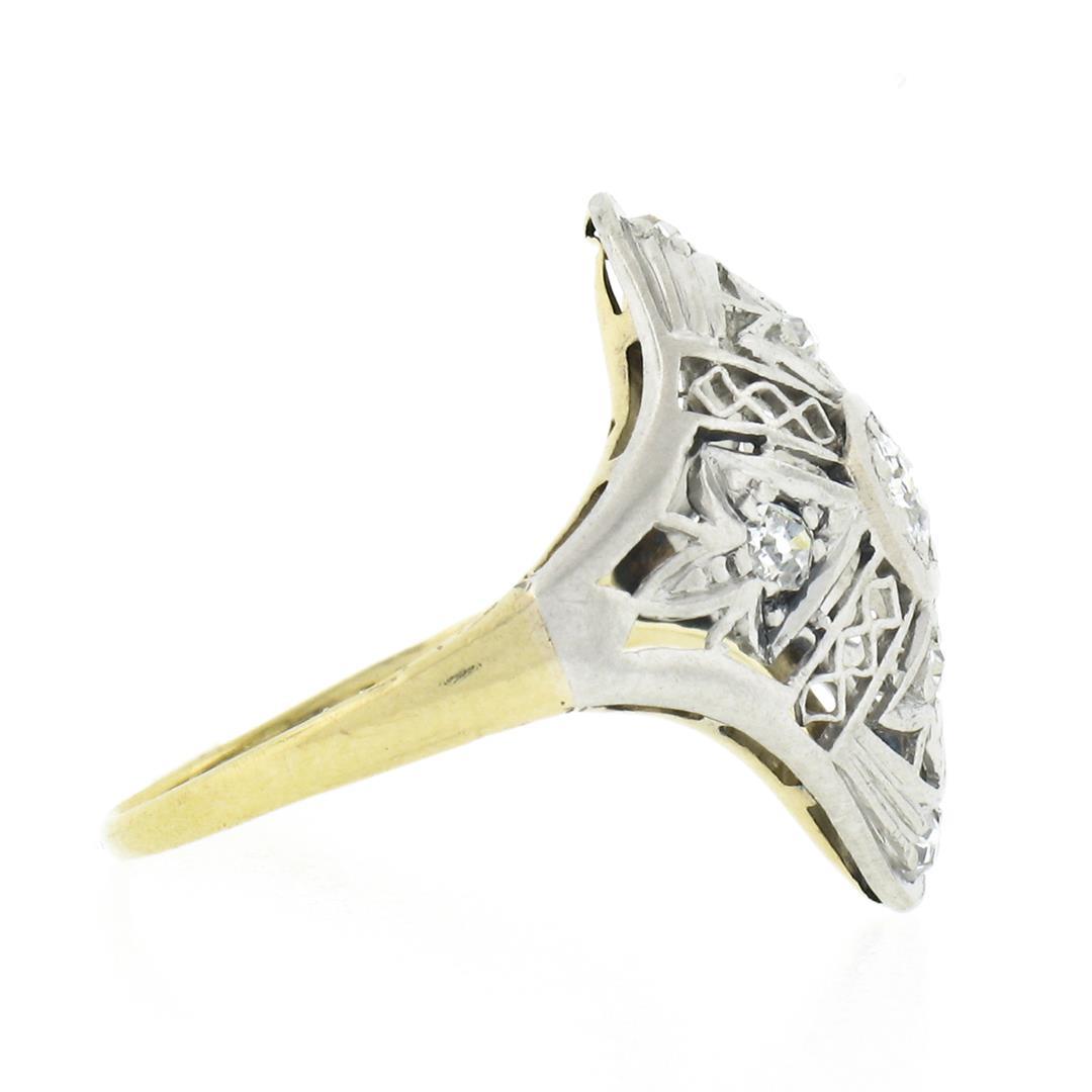 Antique Edwardian 18k Gold Platinum 0.20 ctw Diamond Filigree Petite Dinner Ring