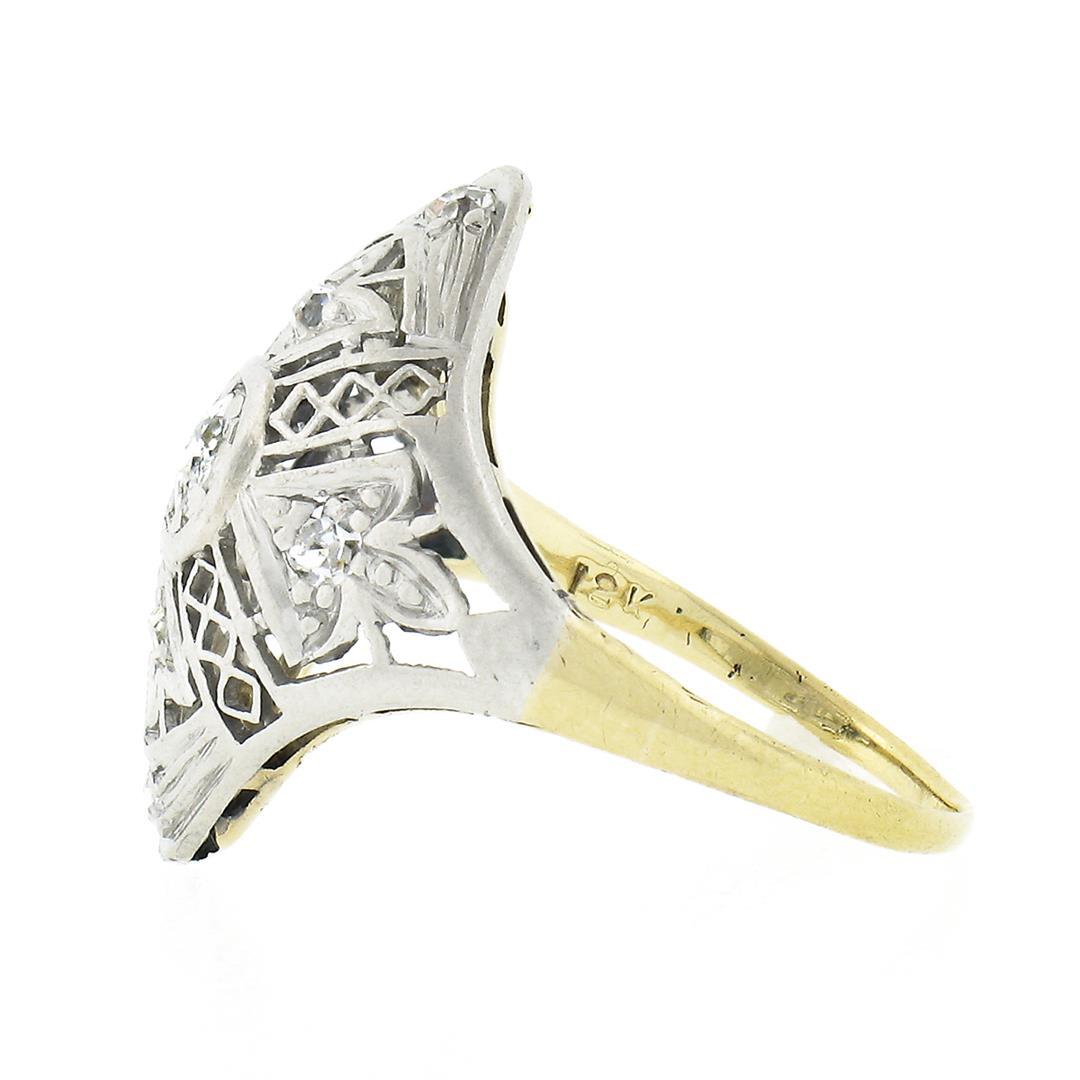 Antique Edwardian 18k Gold Platinum 0.20 ctw Diamond Filigree Petite Dinner Ring