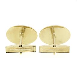 Mens Vintage 14k Yellow Gold Oval Grooved Lines Polished Finish Swivel Cufflinks