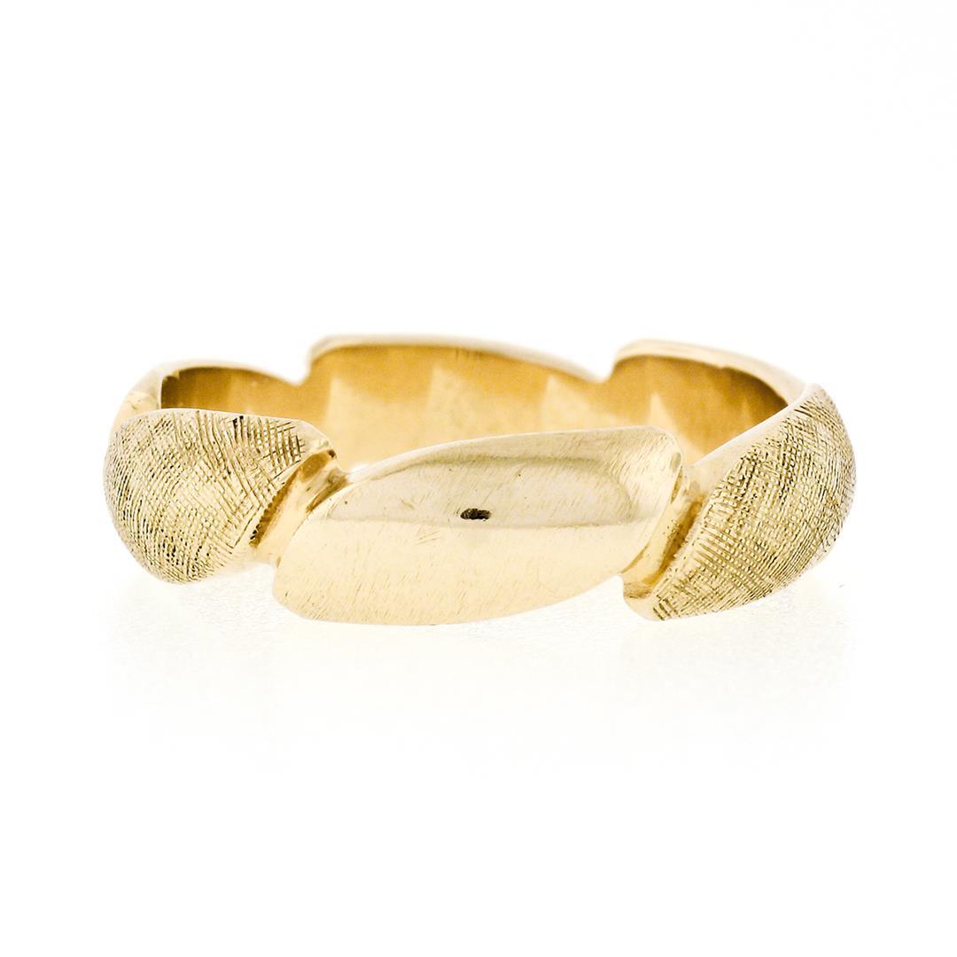 Unisex Vintage 14k Yellow Gold 6mm Domed Grooved Polished & Florentine Band Ring
