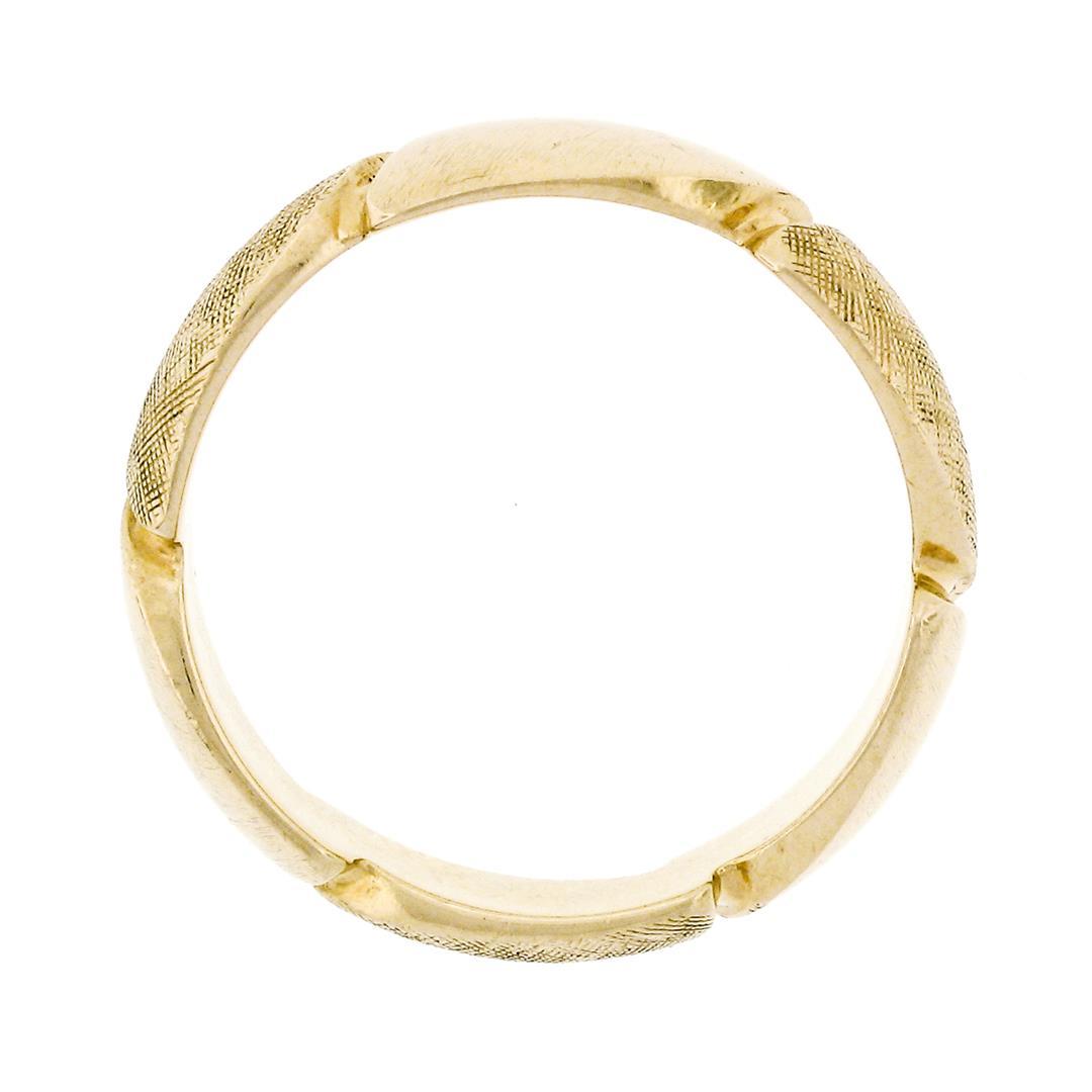 Unisex Vintage 14k Yellow Gold 6mm Domed Grooved Polished & Florentine Band Ring
