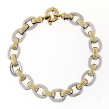 NEW Italian Solid 14K TT Gold 8" Interlocking Oval Link Chain Bracelet 16.98g