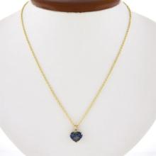 New 14K Gold GIA Zoned Blue & Yellow Heart Sapphire Solitaire Pendant Necklace