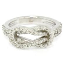 14K White Gold 1.05 ctw Round Brilliant Diamond Interlocking Loop Love Knot Ring