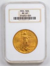 1924 $20 Double Eagle Gold Coin NGC MS60