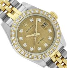 Rolex Ladies Quickset 2Tone 18K With Factory Diamond Dial Datejust With Rolex Bo
