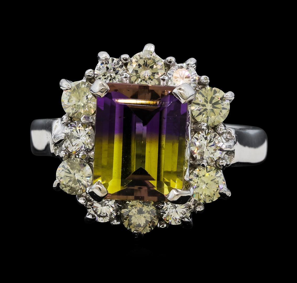 2.50 ctw Ametrine Quartz and Diamond Ring - 14KT White Gold