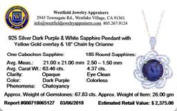 63.46 ctw Purple Sapphire and 4.37 ctw White Sapphire Pendant