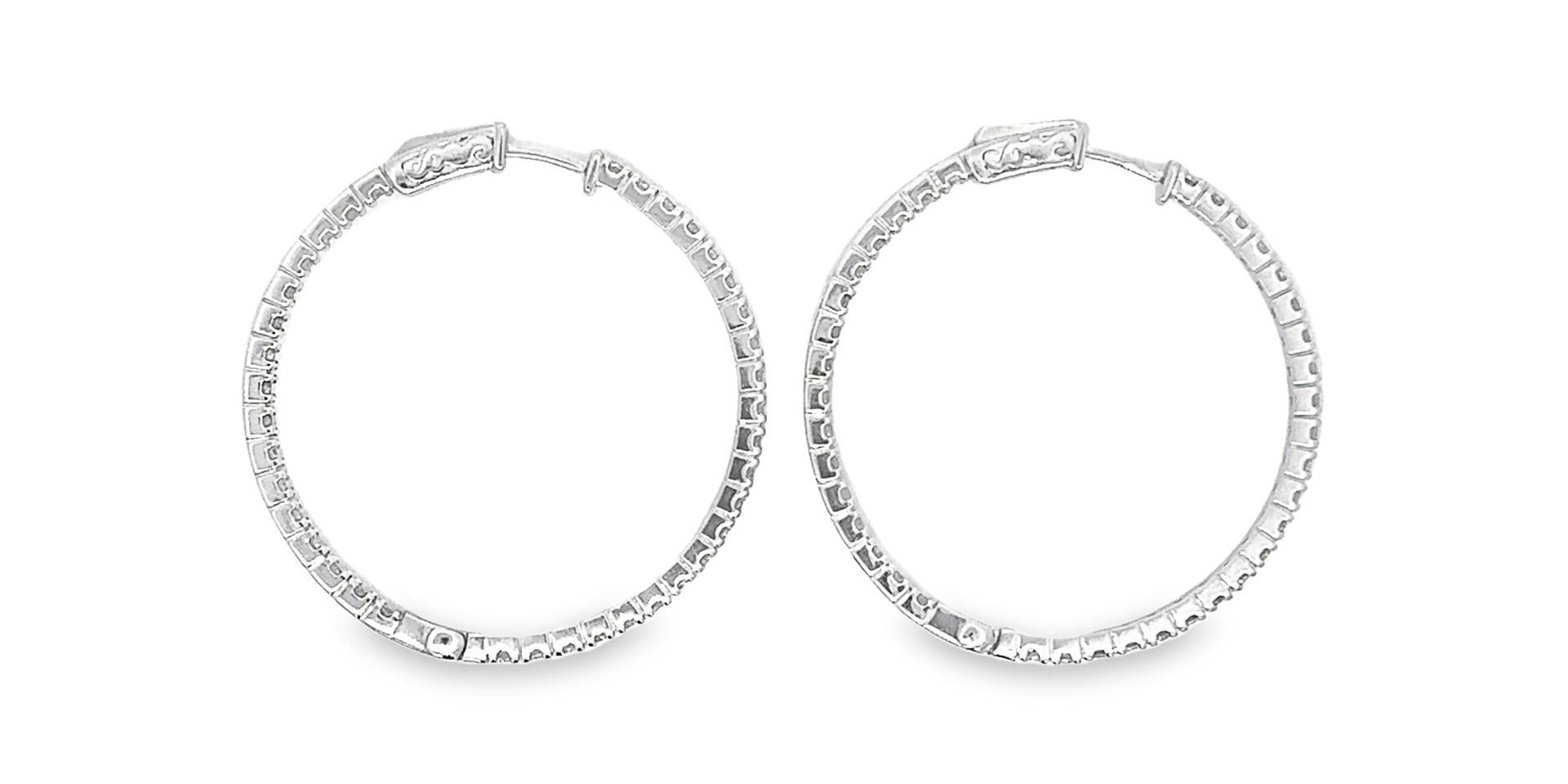 2.60 ctw Diamond Hoop Earrings - 14KT White Gold