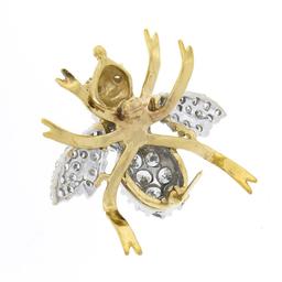 Large Vintage 14k TT Gold 3.0 ctw Round Diamond Covered Fly Bee Insect Brooch Pi