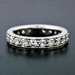 Vintage 14k White Gold 1.57 ctw Eternity Band Ring w/ 20 Old Single Cut Diamonds