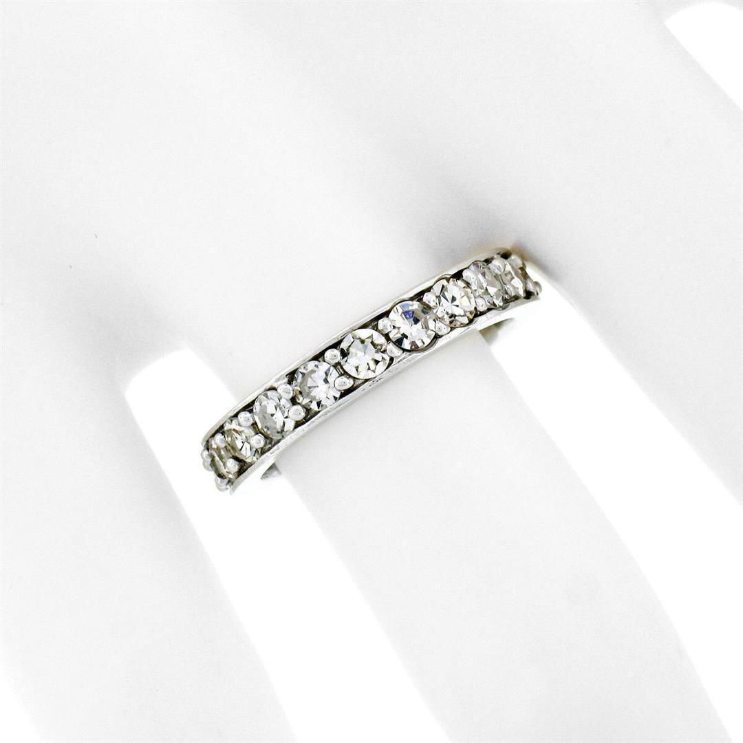 Vintage 14k White Gold 1.57 ctw Eternity Band Ring w/ 20 Old Single Cut Diamonds