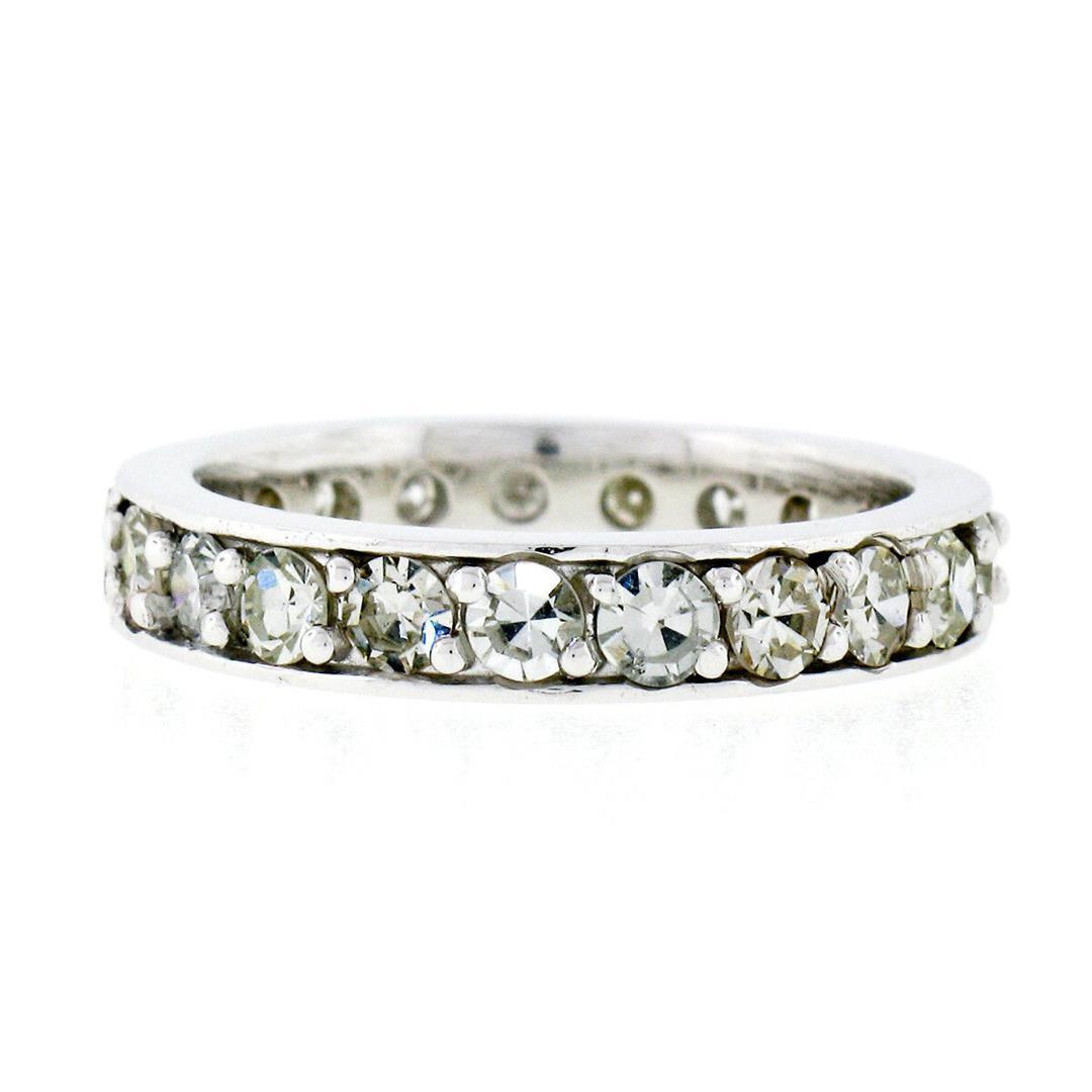 Vintage 14k White Gold 1.57 ctw Eternity Band Ring w/ 20 Old Single Cut Diamonds