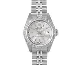 Rolex Ladies Quickset 18K White Gold Diamond Bezel Datejust Watch With Rolex Box