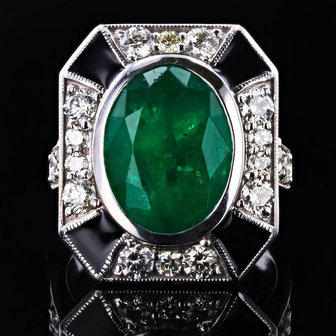 6.68 ctw Emerald and 1.37 ctw Diamond 18K White Gold Ring (GIA CERTIFIED)