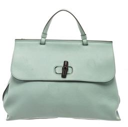 Gucci Green Leather Daily Bamboo 2Way Satchel Bag