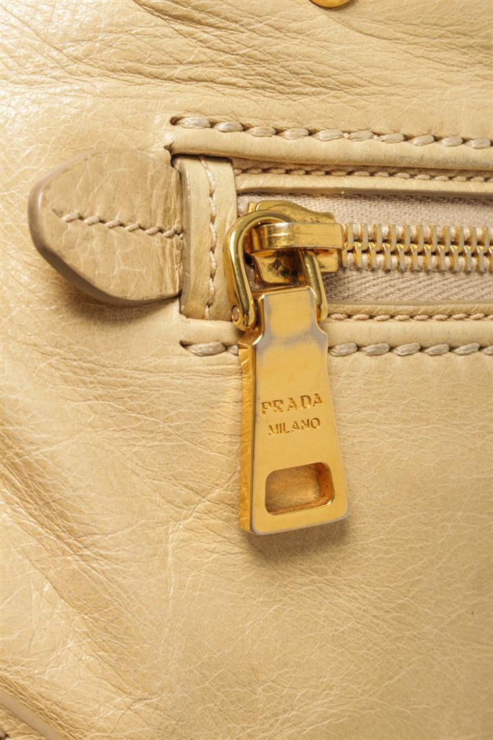 Prada Light Yellow Beige Leather Shoulder Bag