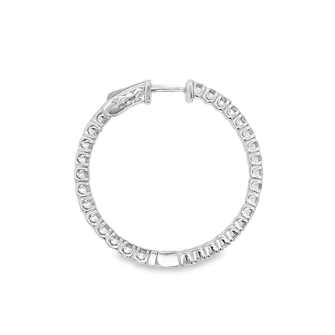 3.25 ctw Diamond Hoop Earrings - 14KT White Gold