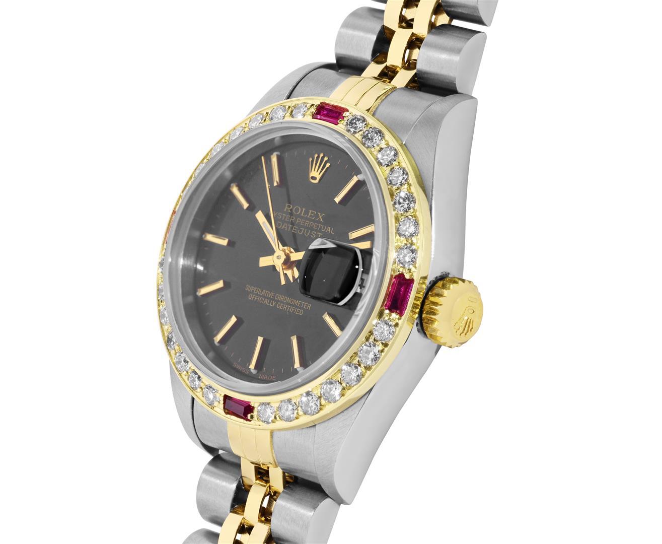 Rolex Quickset Ladies 2Tone 18K Gold Diamond And Ruby Datejust Watch