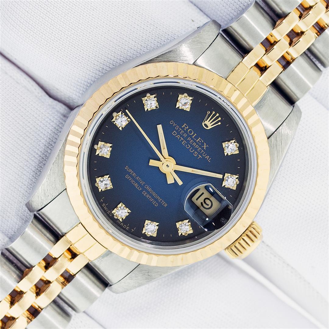 Rolex Ladies 2T Quickset Blue Vignette Diamond Dial Datejust 26MM