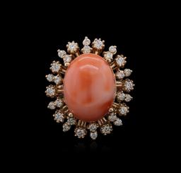 9.15 ctw Coral and Diamond Ring - 14KT Rose Gold