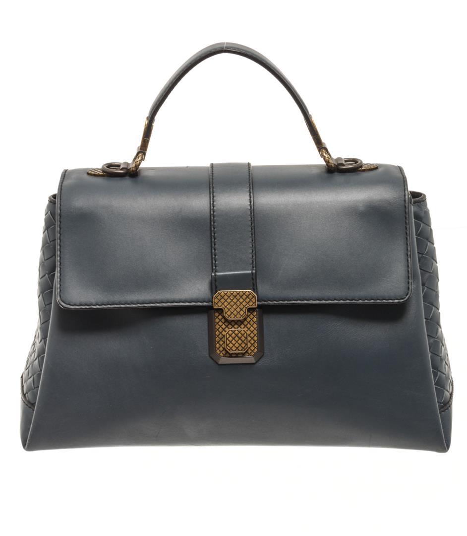 Bottega Veneta Blue Leather Piazza Top Handle Bag