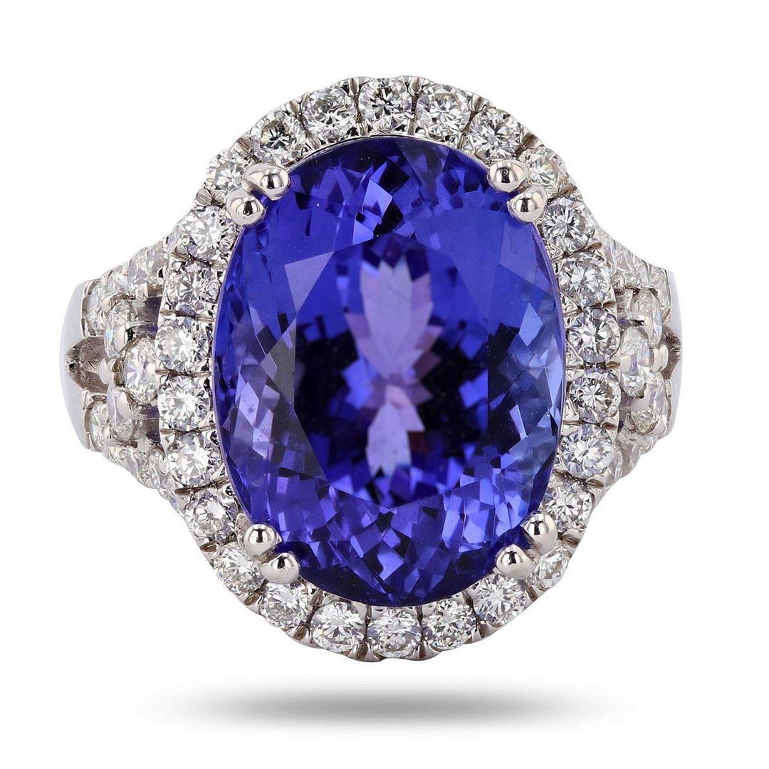 13.17 ctw Tanzanite and 1.53 ctw Diamond Platinum Ring (GIA CERTIFIED)