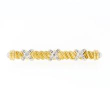 Estate 14k Gold Single Cut Diamond "X" Figure Satin Twisted Cable Bar Pin Brooch