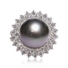 12.0mm Tahitian Cultured Pearl and 1.37 ctw Diamond 14K White Gold Ring