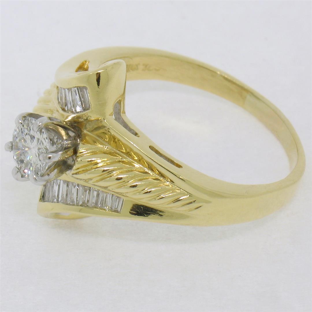 18k Yellow and White Gold 0.90 ctw Round and Baguette Diamond Ring