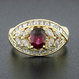 Vintage 18k Gold 3.81 ctw GIA Oval Ruby Marquise Diamond Statement Engagement Ri