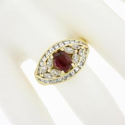 Vintage 18k Gold 3.81 ctw GIA Oval Ruby Marquise Diamond Statement Engagement Ri