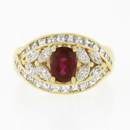 Vintage 18k Gold 3.81 ctw GIA Oval Ruby Marquise Diamond Statement Engagement Ri