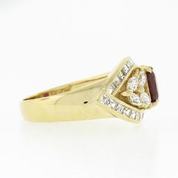Vintage 18k Gold 3.81 ctw GIA Oval Ruby Marquise Diamond Statement Engagement Ri