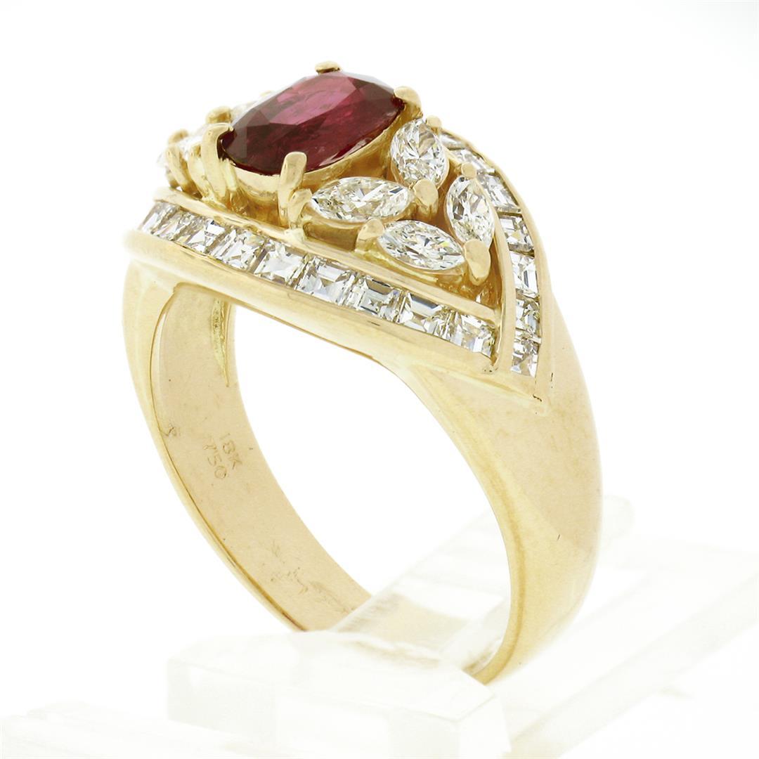 Vintage 18k Gold 3.81 ctw GIA Oval Ruby Marquise Diamond Statement Engagement Ri