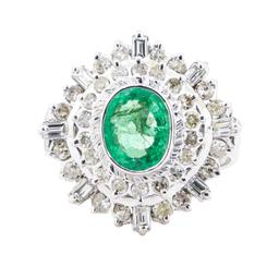 2.84 ctw Emerald And Diamond Double Halo Ring - 14KT White Gold