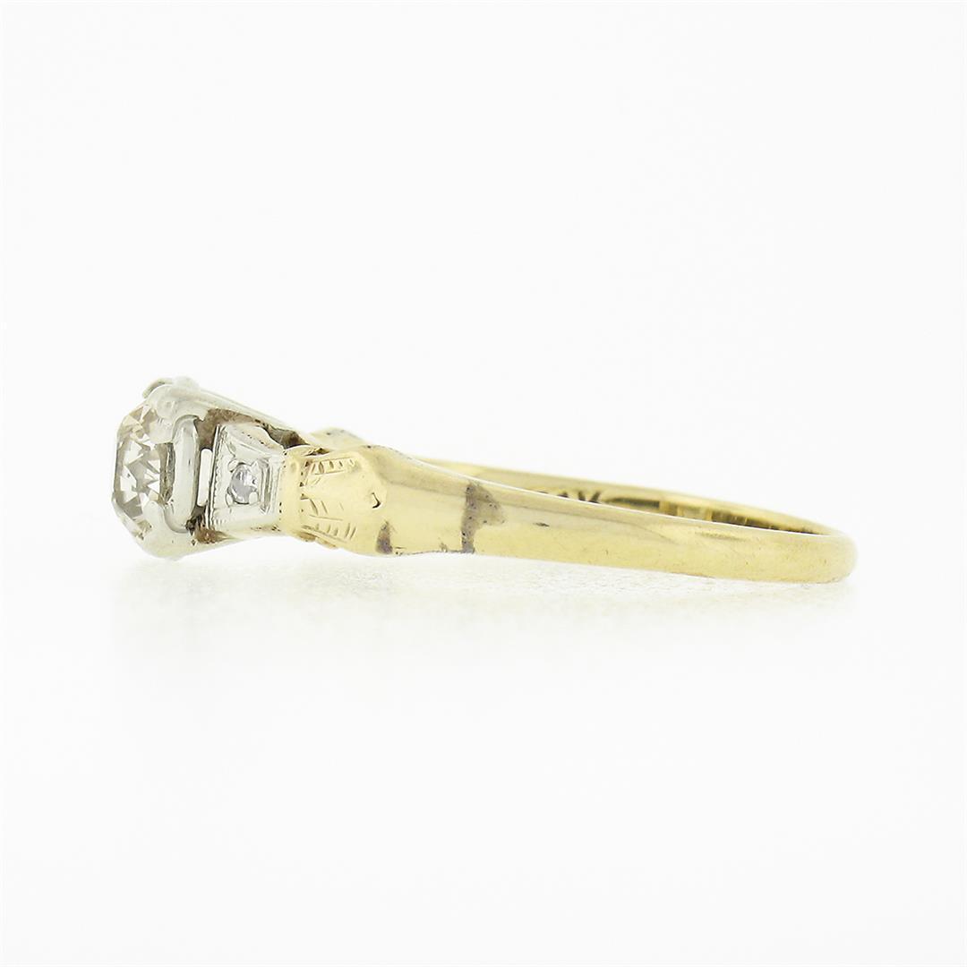 Antique Art Deco 14K TT Gold 0.54 ctw European Diamond Solitaire Engagement Ring