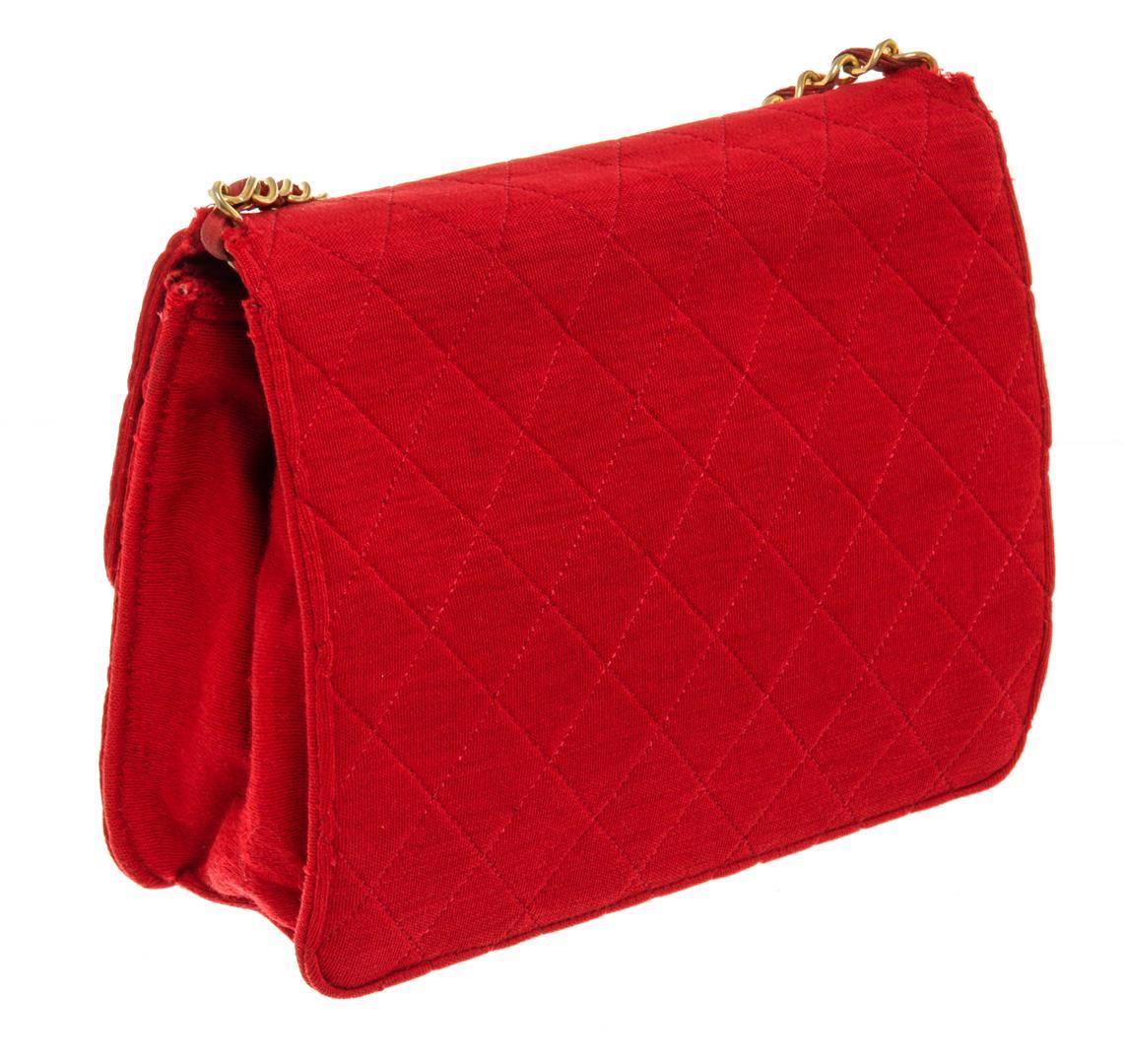 Chanel Red Quilted Fabric Single Flap Bag