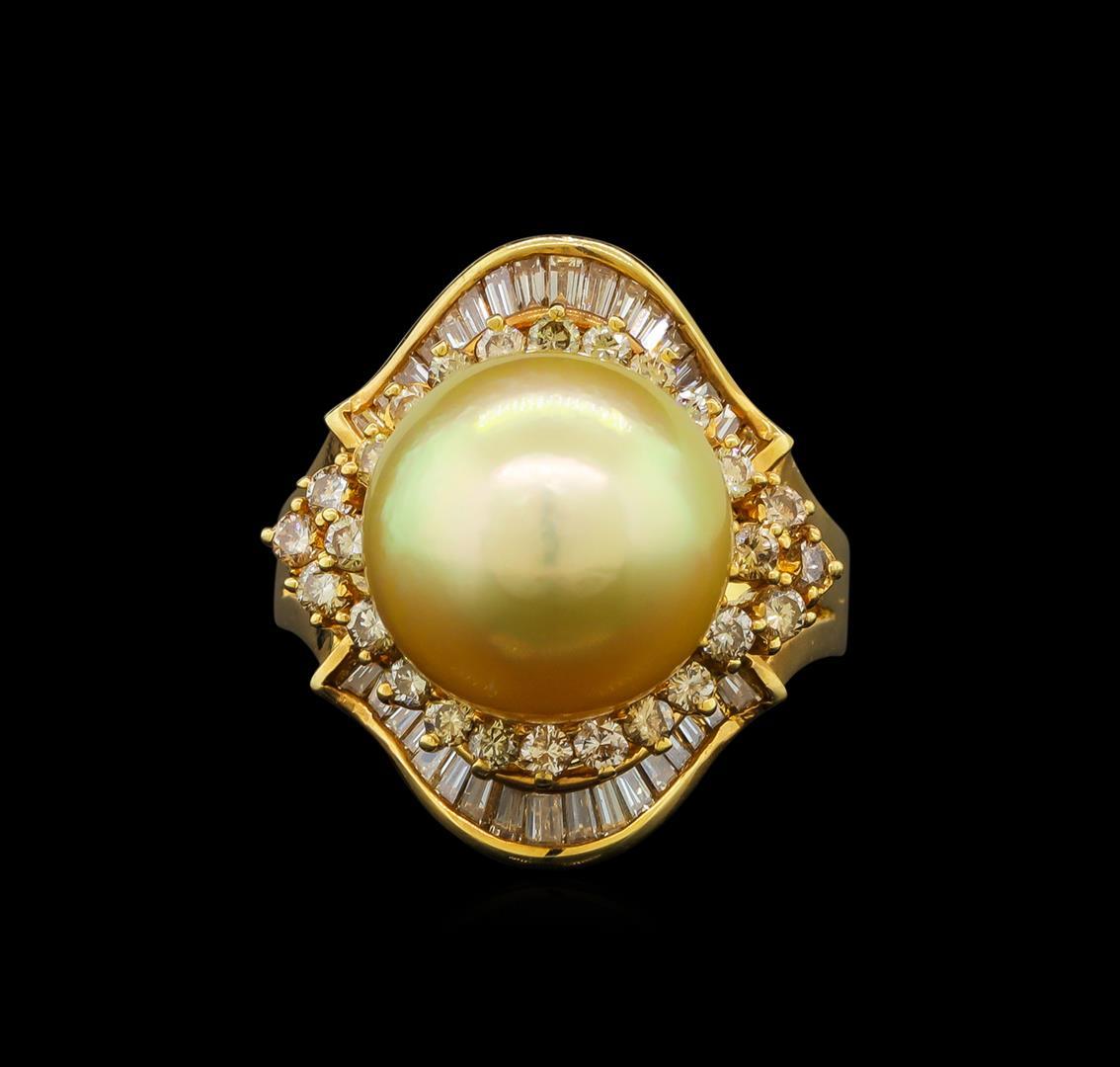 14KT Yellow Gold Pearl and Diamond Ring