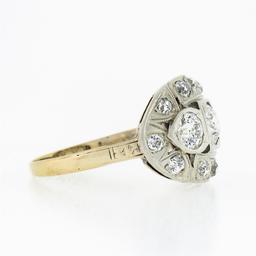 Antique Edwardian 14k TT Gold 1.56 ctw European Diamond Wide Domed Cocktail Ring