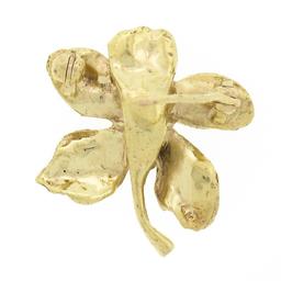 Vintage 14k Gold Bezel Cubic Zirconia Cz Textured Leaf Flower Petite Brooch Pin