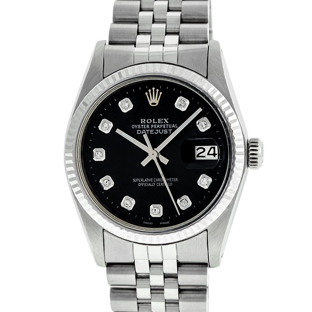 Rolex 36MM Stainless Steel Black Diamond 36MM Datejust Wristwatch