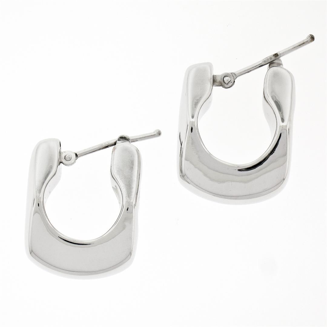 Unique Italian 14K White Gold Puffed Geometric High Polished Snap Huggie Earring